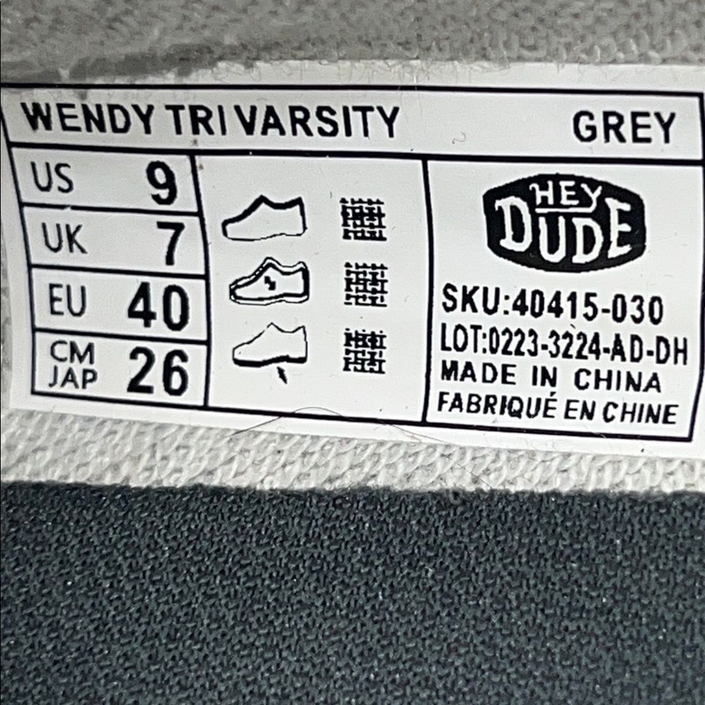 HEY DUDE Wendy Tri Varsity Grey Shoes - Picture 8 of 8